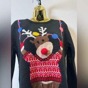 Daisy Boutique “Merry Christmas” Reindeer Pom Pom Sweater